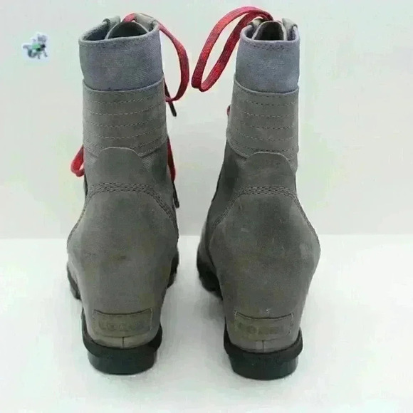 Sorel Lexie Women's Gray Leather Lace Up Wedge Boots Size US 10 - Picture 6 of 10